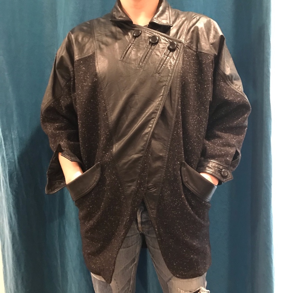 Vintage David Benjamin black leather & wool jacket